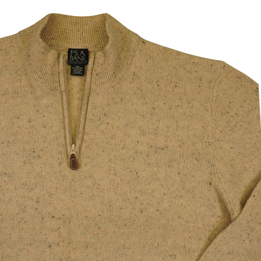 Jos. A. Bank Sweater Mens XXL Tan Lambswool Blend Donegal Fleck Quarter Zip